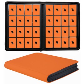 16 Pocket Card Binder, 1000+ Premium Zip Trading Card Binder, Double Sided Pocket Card Binder Album, Ringless Card Folder for MTG, TCG, Sports Card (Orange, 16Pockets)