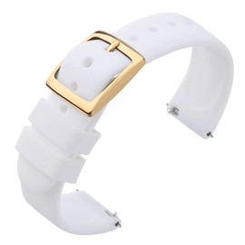 ANNEFIT Silicone Watch Bands, Quick Release Rubber Sport Strap 18mm with Classic Gold Clasp (White)