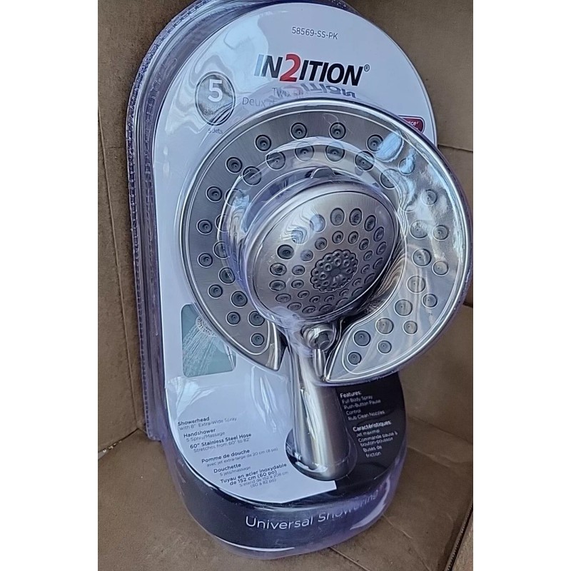 Delta 58569-SS-PK In2ition 2in1 5-Spray Dual Fixed Handheld ShowerHead Stainless