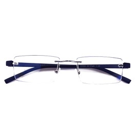 V.W.E. Lightweight Rimless Reading Glasses Metal with TR90 Temple - Rectangular Anti Blue Blocker Reader (Dark Blue, 3.00, multiplier_x)