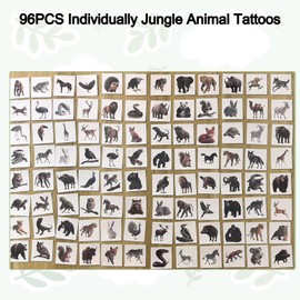 Neyeidru 96pcs Safari Jungle Animal Tattoos Temporary for Kids Individually Wrapped Realistic Wildlife Figures Stickers for Reptile Birthday Party Decorations Favors (1.57 X 1.57 inch)