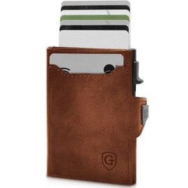 GenTo Smartlet Push Wallet with Coin Compartment Metal Case Slim Wallet TÜV Tested RFID NFC Protection Small Wallet Thin Slim Card Case, Dark Brown Matte, Modern