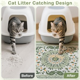 Unicorn Catcher Cat Litter Mat 24" x 15" Non-Slip Litter Box Mat Washable Litter Catcher Mat for Litter Box Indoor Food Mat Supplies Essentials, Green Mandala