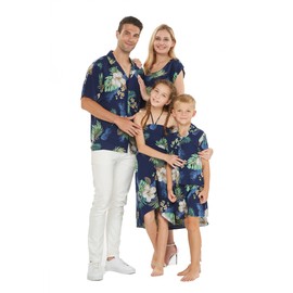 Matchable Family Hawaiian Luau - Ropa para hombre, mujer, niña, niño, en piña, jardín, azul marino, playera sin mangas corta para mujer, Talla única