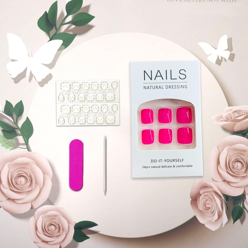 Pink Solid Color Press on Toenails Short Square False Toenails