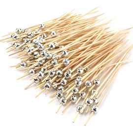 300pcs Disco Decorative Toothpicks for Appetizers, Silver Wooden Disco Ball Cocktail Picks Stirrers Sticks Bamboo Long Food Skewers Fancy Party Decoration for Wedding Birthday Supplies