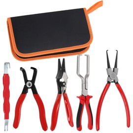 Mardatt 5Pcs Fuel Line Pliers Kit, Hose Removal Pliers, 9" Fuel Filter Caliper, 80° Disconnect Pliers, Hose Pipe Clamp Clip, Electrical Connector Separator for Auto Maintenance with Storage Case