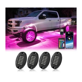 ZONECONA 4Pods Segmented RGB LED Men Rock Lights Kit with APP/RF Remote Control, Upgraded Multicolor Underglow Neon Music Mode Waterproof 12V Fender Lights for Trucks Pickup Jeep Golf Cart ATV UTV