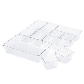 LIVIVO Drawer Desk Organiser Made From Clear Plastic Storage Box Divider For Makeup Stationary Utensils Tools in the Office Home Kitchen Garage Bedroom (9pc mix)
