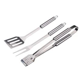 alpina Set Barbecue 3 Pezzi - Utensili Barbecue con Spatola e Pinza - Accessori Barbecue con Forchetta - Attrezzi Barbecue Acciaio Inox - Argento