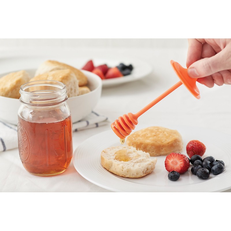 Jarware Honey Dipper Lid for Regular Mouth Mason Jars, Orange,