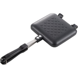 Yoshikawa SJ2408 Hot Sand Maker, For Gas Fire, Crispy, Single Fluorine Processed, Tanned Grill, Total Width 5.9 x Length 13.8 x Height 1.3 inches (15 x 35 x 3.2 cm), Black, Outdoor Camping