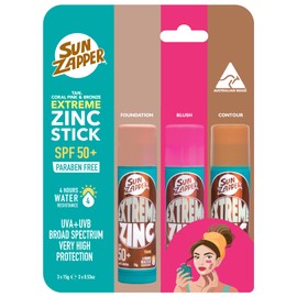Sun Zapper Extreme Zinc Sunscreen Stick Beauty Pack – SPF 50+ Sunblock in Tan, Bronze & Pink – Made in Australia