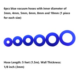 Ucreative Silicone Vacuum Hose Kit 6PCS 10FT Tubing (1/8" to 3/8") High Performance Automotive Replacement (Blue)