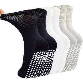 LIFPAU Pilates Socks Women Non Slip Grip Yoga Socks 3 Pairs Mid Calf Grippy Socks Non-Binding Top for Ladies Barre Dance 5-8(OneSize,Black+White+Grey)