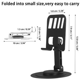 NAKUXOP Adjustable Phone Stand for Desk, 360° Rotation Metal Holder with Anti-Slip Grip, Fits 4-10" Phones & Tablets, Imitation Wood Grain Finish Base (W08-White)