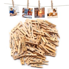 Pack of 100 Wooden Clothes Pegs, 25 mm, Mini Natural Wood Clothes Pegs for Decorations and Photos, Environmentally Friendly, for DIY Photos, Pictures, Collages, Postcards, Gifts