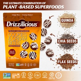 Drizzilicious Mini Rice Cakes Cookies & Cream - Rice Crisps, Healthy Snack for Adults and Kids, Flavored Rice Cakes, Vegan, Gluten Free, Allergen Free, Only 90 Calories Per Serving - 4 oz (Pack of 1)