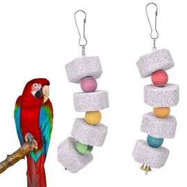 Hypeety Colorful Parrot Calcium Teeth Mouth Molar Grinding Stone Parakeet Parrot Budgie Cockatiel Cage Toy Hammock Swing Toy Hanging Toy Parrot Chewing Toy (2pcs)