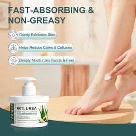 Crema de urea 60 por ciento para pies de máxima fuerza con ácido salicílico 8.45 oz | Urea Foot Cream for Dry Skin - Urea Lotion with Avocado Oil & Al