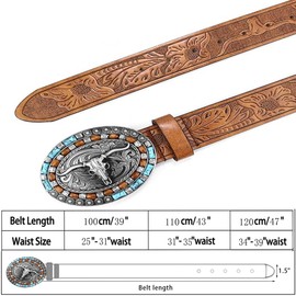 Women Western Cowboy Belt - PU Leather Longhorn Bull Turquoise Embossed Buckle Belt for Jeans Pants Dresses