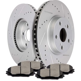 [SCITOO Brake Kits] - (2) Front Drilled and Slotted Brake Rotors (4) Ceramic Pads for 2009-2010 for Pontiac Vibe,2008-2014 for Scion xD,2009-2019 for Toyota Corolla,2009-2013 for Toyota Matrix