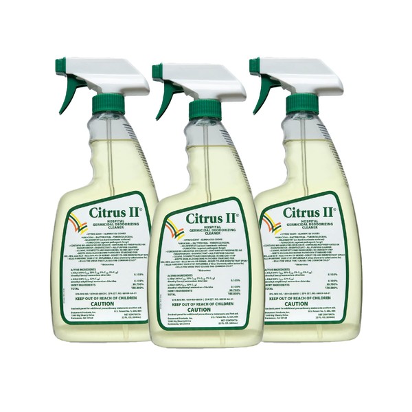 Citrus II Hospital Germicidal Deodorizing Cleaner, Fresh Citrus, 22-Fluid Ounce, Pack of 3