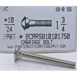 AMERICANINTEGRATEDSUPPLY.COM #10-24X1-3/4 CARRIAGE BOLTS 18-8 STAINLESS STEEL (20)