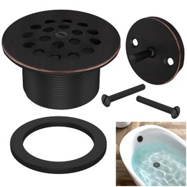 Trip Lever Tub Trim Kit Set with Two Hole Overflow Face Plate, Premium Brass Trip Lever Bathtub Drain Strainer, Bathtub Drain Assembly Stopper Kit Overflow Plate and Matching Screws, Oil Rubbed Bronze