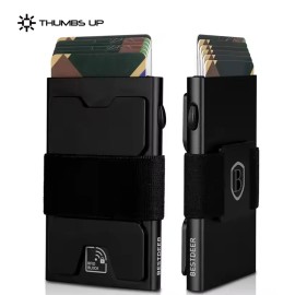 THUMBS-UP Quick Access Black Pop up Case RFID Blocking 12+ Cards Holder Metal Walletcolor: Silver-black gradient