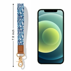 Hsxnam Wrist Lanyard Key Chain, Cute Wristlet Strap Keychain Holder for Women Men Keys ID Badges Phone Airpods, Sea Wave