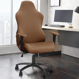 Deisy Dee Slipcovers Cloth Stretch Polyester Chair Cover for Reclining Racing Gaming Chair (Only Chair Covers) (Brown)
