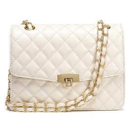 DIUY Quilted Leather Crossbody Bags for Women Trendy Ladies Shoulder Purse Satchel HandBag with Chain Strap, Beige