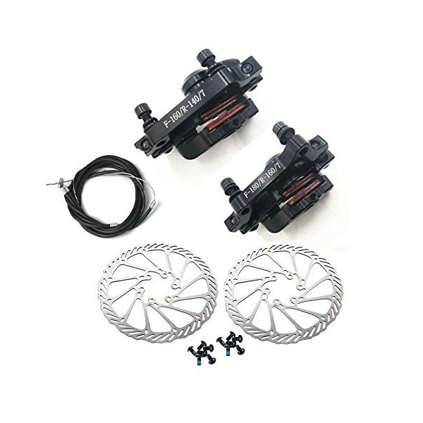 BlueSunshine MTB BB7 Mechanical Disc Brake Front and Rear 160mm Whit Bolts and Cable