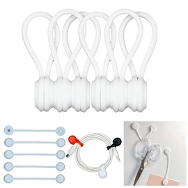 Garage Tst Magnetic Cable Bands, 6-Piece Set with Strong Magnets for Secure Fixing, Ideal for Organizing Cables Around Desks, Refrigerators, and PCs (White)