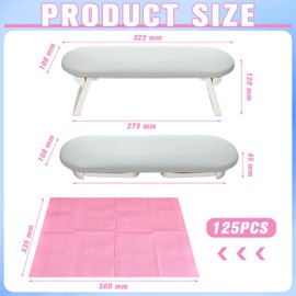 Lineshading Nail Arm Rest and 125 Pcs Disposable Nail Table Mat PU Leather Nail Hand Rest for Manicure Foldable Soft Nail Mat Nail Supplies for Nails Tech Manicure Pedicure Salon Home Use