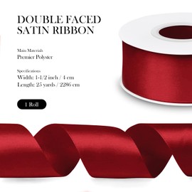 1-1/2 Inch Double Faced Red Satin Ribbon, 25 Yards Solid Silk Fabric Ribbons Perfect for Floral Bouquet Christmas Bows Gift Wrapping, Hair Accessories, Wedding Party Decoration, DIY Crafts