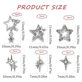 30PCS Silver Star Nail Charms,3D Stars Nail Gems Starlight Nail Jewelry Y2K Charms for Acrylic Nails Decoration Metal Nail Supplies for Women and Girls Nail Decorations DIY Craft Jewelry