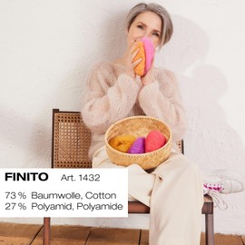 LANA GROSSA Finito Summer Fleece Yarn with Cotton, Hand Knitting Yarn Made of 73% Cotton and 27% Polyamide, 50 g Wool for Knitting and Crocheting, 150 m Yarn FB 11