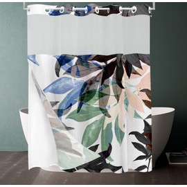 Tititex No Hooks Snap in Liner Aesthetic Colorful Eucalyptus Leaves Shower Curtain Sets, Hotel Luxury Double Layers Waterproof Fabric & See-Through Top Window Bathroom Decorative 72x72 Inch