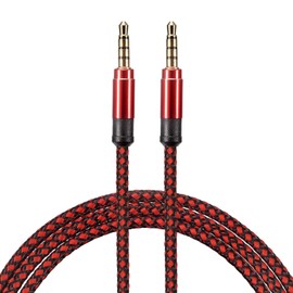 MECCANIXITY 2 Pack Aux Cable 3.5mm Male to Male Nylon Braided 5Ft 4 Pole Hi-Fi Stereo Sound Auxiliary Cord Red for Earphones, Smart Phones, Home/Car Stereos, Speakers, Computers