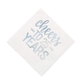 Elegant Foil-Stamped Silver Foil Cheers to 25 Years Luncheon Napkins (Pack of 16) - Ideal for 25th Anniversary, Birthday & Milestone Events