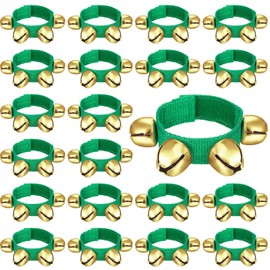 LEIFIDE 20 Pcs Christmas Wrist Band Bell Bracelet Wrist Band Shaking Bell Musical Instruments Adjustable Bell Rhythm Wristband Bell for School Family Christmas Percussion Party Favor (Green and Gold)