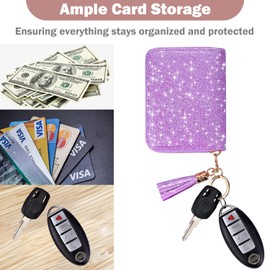 HOTCOOL Credit Card Holder for Women, Card Leather Cases Small Wallet for Women Girls, KeyChain Zipper, RFID Blocking, Travel Cute, Organizer Gifts, Purple