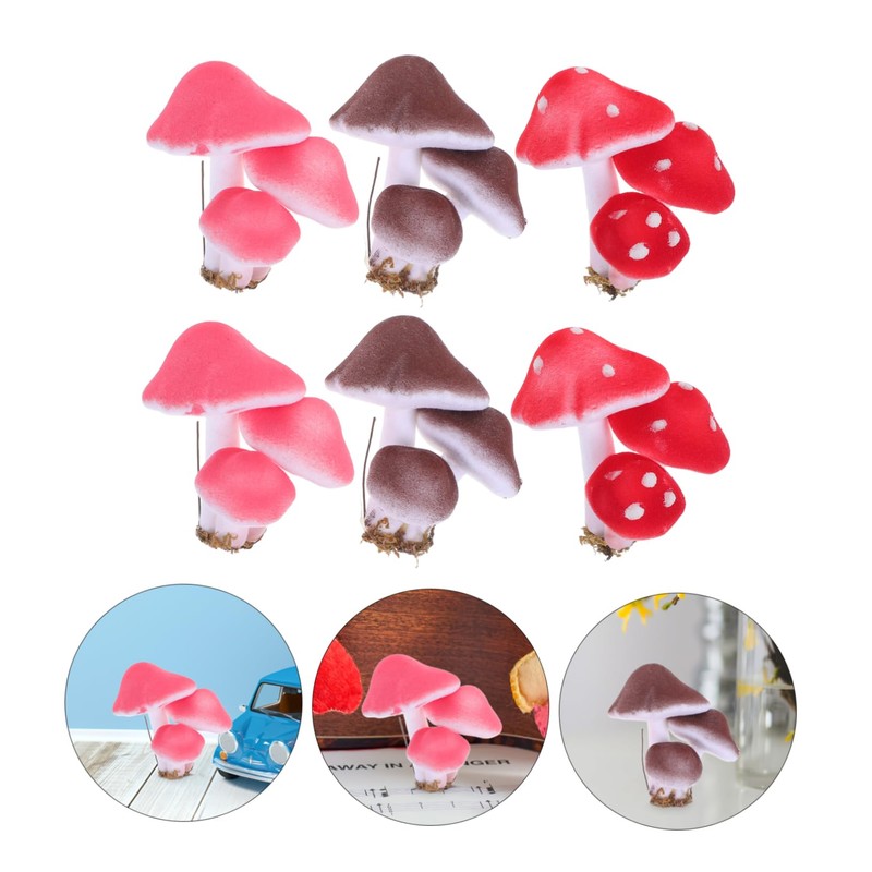 ORFOFE Unique 3-Headed Mushrooms 6pcs Foam Mushroom Figurines Natural Garden