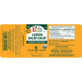 Herbal Supplement Kids Lemon Balm Calm Extract Organic 1 Fl Oz Alcohol Free