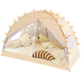 LEEDOR Bed Canopy for Kids/Adults,Mosquito Net & Privacy Tent 2-in-1 Bed Tent,Air Ventilation Mesh & Blackout Cloth Double Design Dream Tent,Indoor Safety Bed Tent for Girls/Boys Twin & String Lights