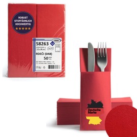 AROBA 50 x Airlaid Cutlery Napkins (Red, 32 x 40 cm), High-Quality Napkin Pockets, Ready-Folded Cutlery Pockets, Fabric-Like Airlaid Napkins