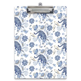 APJYM Blue Floral Tiger Clipboard, Vintage Blue and White Chinoiserie Grandmillennial Floral Wooden Clip Boards for Office Classroom Teacher Student Nurse Doctor, Standard A4 Letter Size 9x12.6 Inch