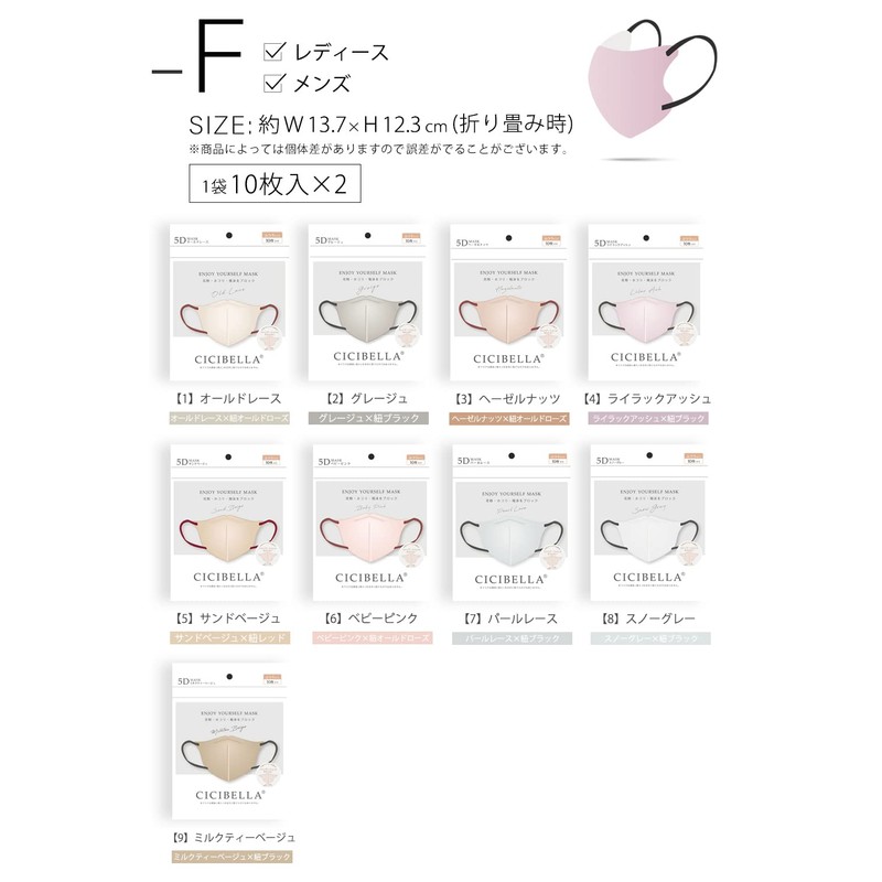 [cici bella] シシベラマスク 5d 20枚入り マスク バイカラー 花粉対策 使い捨てマスク 小顔マスク